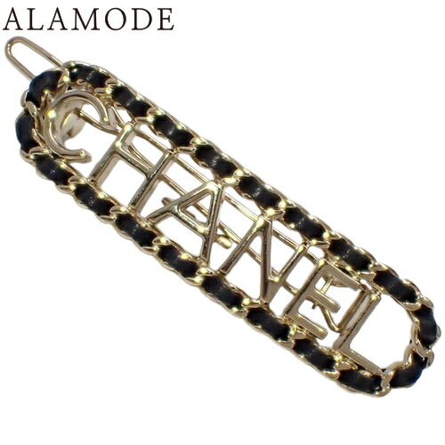 CHANEL(シャネル) ロゴ バレッタ ヘアアクセサリー ファッション小物 ヘアクリップ 髪留め メタル(GP) レザー シャンパンゴールド 金 ブラック黒 B20C刻印 レディース 40803002128【中古】【アラモード】のサムネイル