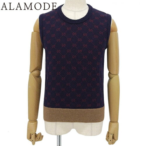 GUCCI(グッチ) GG ロゴ ニットベスト トップス アパレル ファッション XS ウール アルパカ ネイビー紺 ボルドー キャメル メンズ 40802121495【中古】【アラモード】