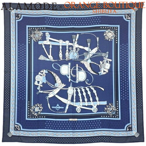 HERMES(エルメス) HARNAIS DE COUR BANDA 宮廷の馬具 カレ140 ネイビー紺 ブルー青 ホワイト白 カシミヤ シルク スカーフ アパレル ファッション小物 大判スカーフ カレジェアン レディース 40802123002【アラモード】のサムネイル