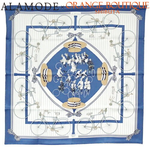 【新品】HERMES(エルメス) LES BECANES ベカン カレ70 ブルー青 ホワイト白 ブラック黒 シルク スカーフ アパレル ファッション小物 バッグ小物 自転車 レディース 40802125428【アラモード】のサムネイル
