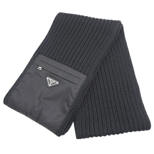 PRADA(プラダ) Re Nylon ギャバジンxウール スカーフ マフラー アパレル ファッション小物 ウール NERO ネロ ブラック黒 シルバー金具 UMS354_1WTO_F0002_S_202(2025年2月現在現行品) メンズ 40802131311【中古】【アラモード】