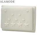 JIMMY CHOO(ジミーチュウ) 三つ折り財布 コンパクト財布 3つ折り ミニウォレット スタッズ レザー ホワイト白 シャンパンゴールド金具 レディース ...