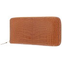 HERMES(エルメス) アザップ ロング ゴールド ブラウン茶 アリゲーターマット クロコダイル パラジウム金具 シルバー金具 M刻印 長財布 ロングウォレッ...