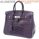 HERMES(エルメス) バーキン25 アメジスト パープル紫 アリゲーターマット パラジウム金具 クロコダイル シルバー金具 □N刻印 ハンドバッグ トートバ...