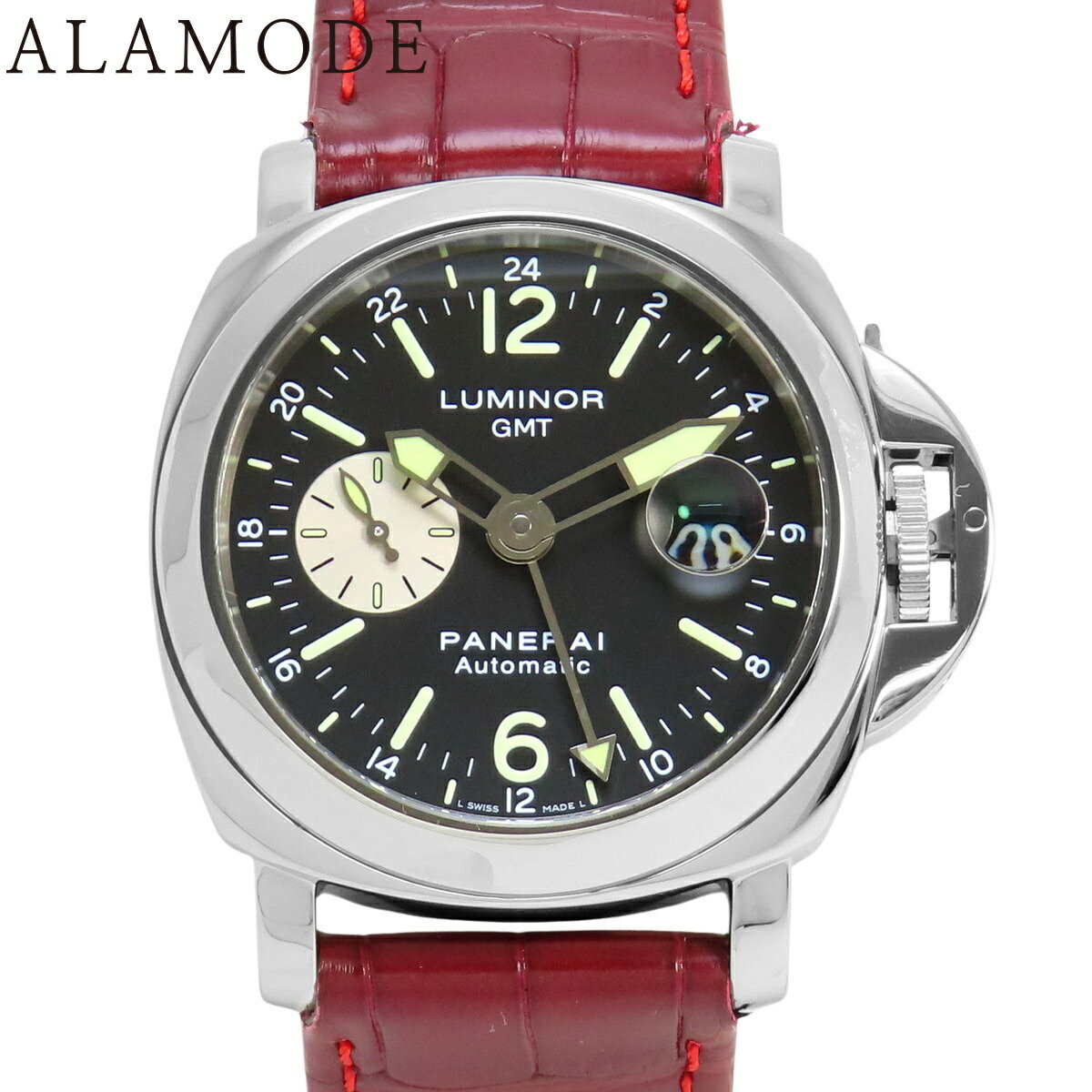 オフィチーネパネライ ルミノールGMT PAM00088 SS/革 自動巻き 腕時計 ブラック レッ ...