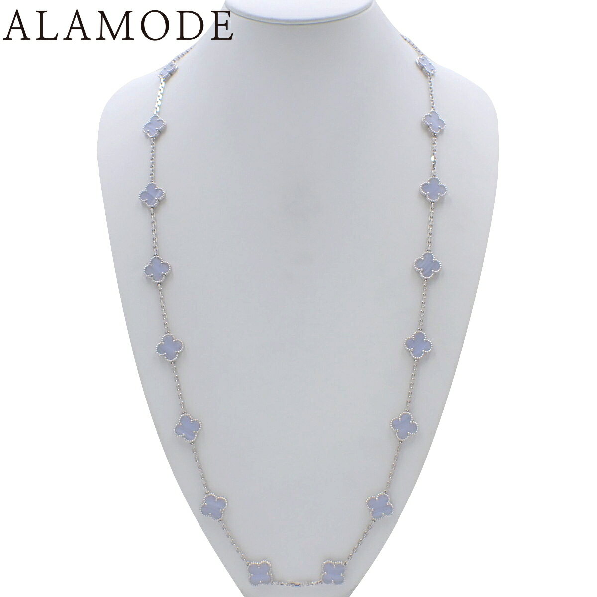 Van Cleef & Arpels(ヴァンクリーフ＆アーペル) ヴィンテージ アルハンブラ ロングネックレス 20モチーフ カルセドニー VCARD80900 K18 ホワイトゴールド WG ネックレス アクセサリー ジュエリー 花 フラワー ライトブルー水色 シルバー銀 41100085404【アラモード】のサムネイル