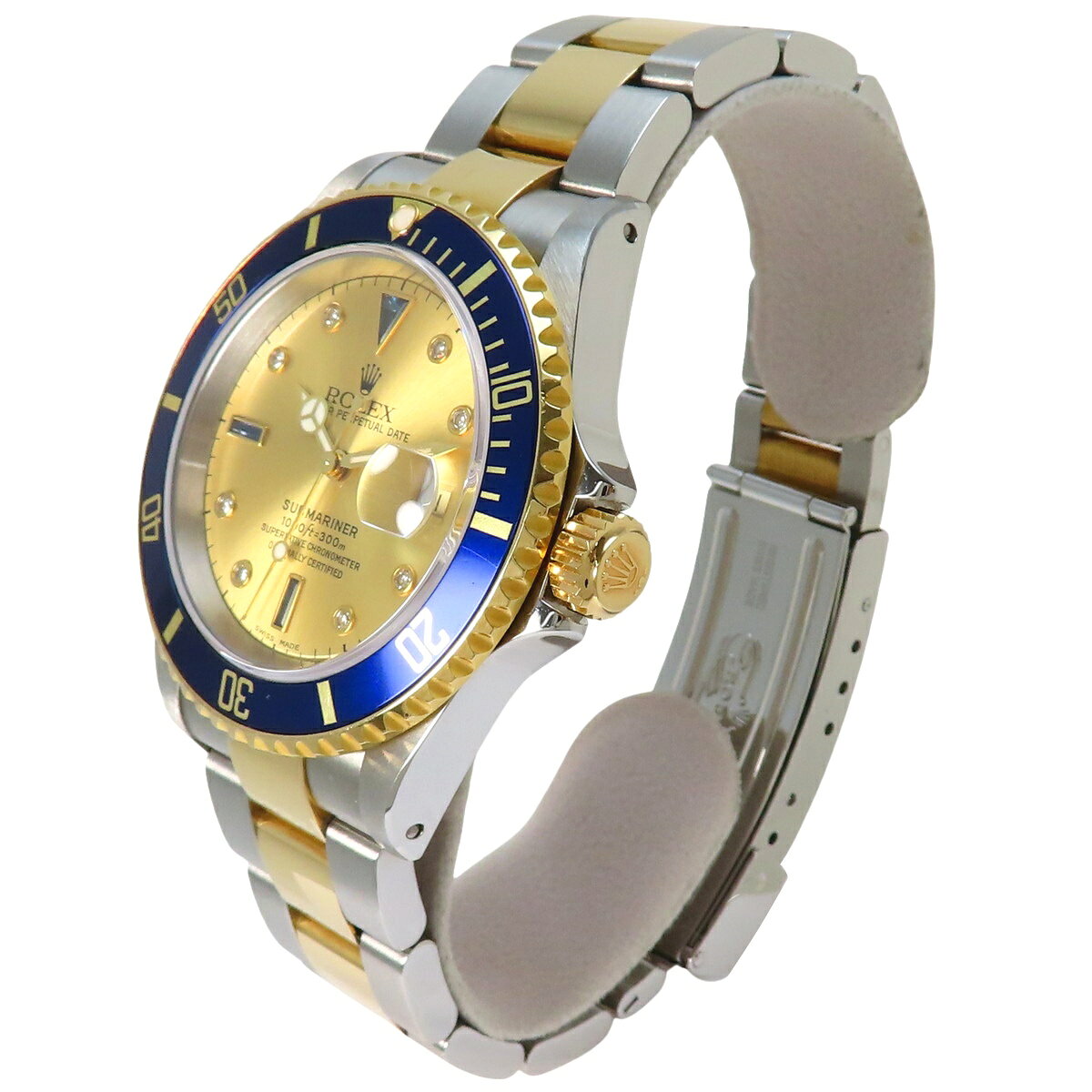 【保証書付】ロレックス 16613SG サブマリーナー デイト YG/SS Y番 自動巻き 腕時計 8Pダイヤ/3Pサファイア 2003年2月購入 シャンパンゴールド ゴールド メンズ 40802151941【中古】【アラモード】