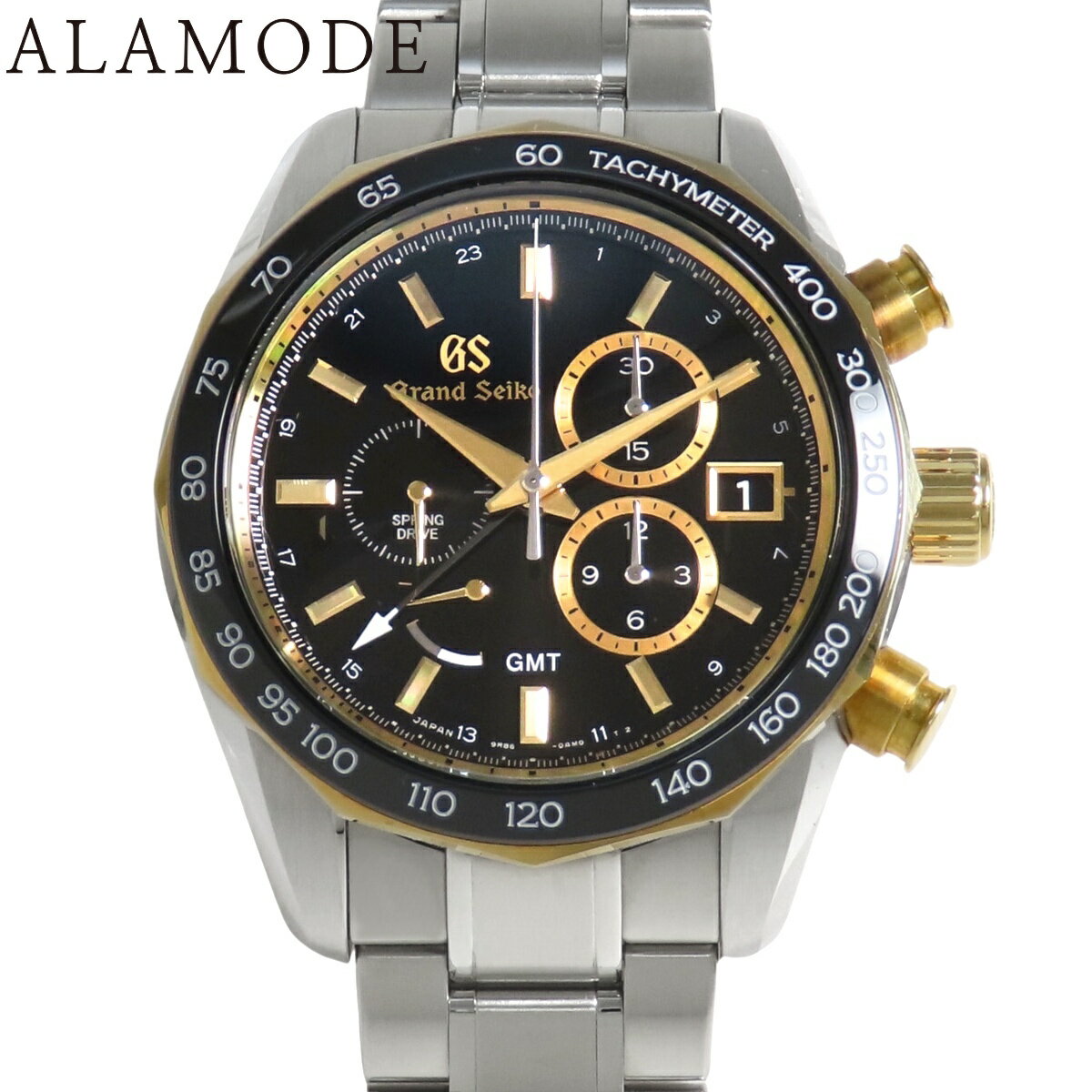グランドセイコー スポーツコレクション スプリングドライブ クロノグラフ GMT SBGC240 YG/SS スプリングドライブ 腕時計 140周年記念限定 2021年7月購入 ブラック シルバー メンズ 40802154597【中古】【アラモード】
