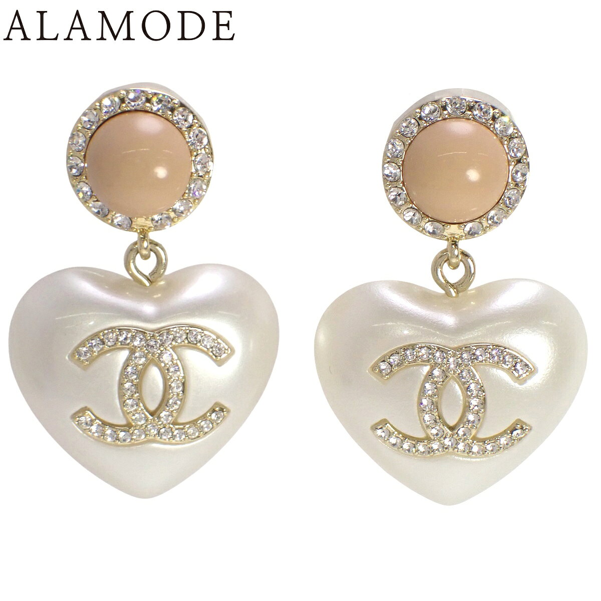 CHANEL(シャネル) ココマーク ラインストーン ハートピアス メタル(GP) ラインストーン フェイクパール ピアス アクセサリー ジュエリー ぶら下がり ホワイト白 ベージュ シャンパンゴールド レディース 40802158492【中古】【アラモード】のサムネイル