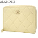 CHANEL(シャネル) マトラッセ ココマーク ジップ ミニ財布 コンパクトウォレット ラウンドファスナー ジップアラウンド 小物 キャビアスキン クリーム薄黄色 ゴールド金具 レディース 40802160477【中古】【アラモード】
