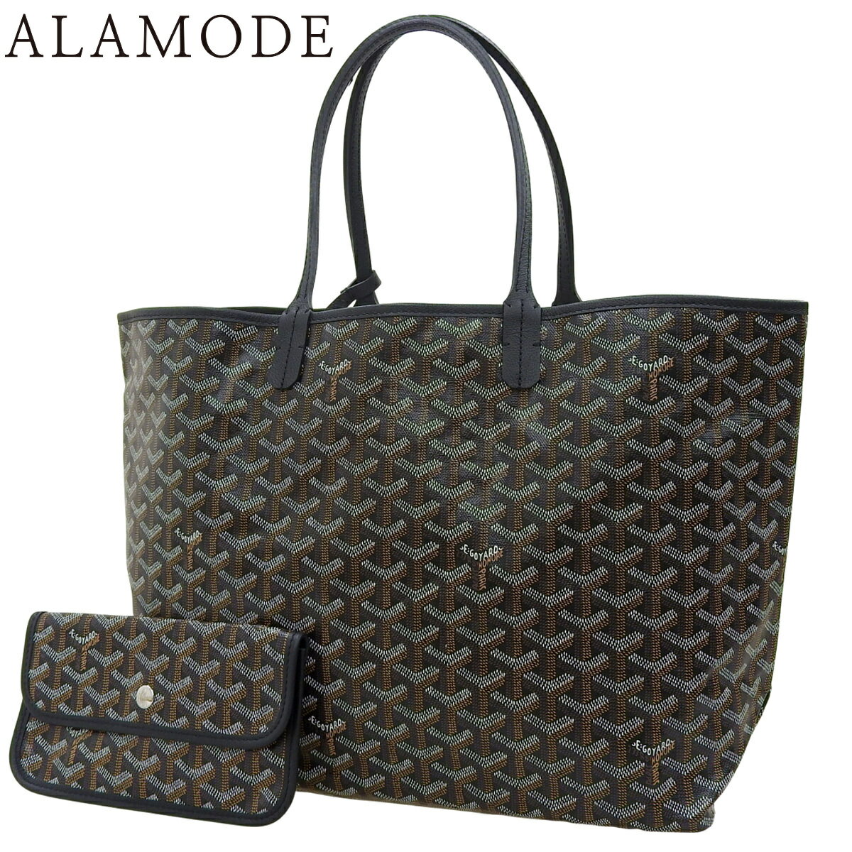 GOYARD(ゴヤール) サンルイPM トートバッグ 肩掛け ショッピングバッグ ヘリンボーン柄 PVCコーティングキャンバス ゴヤールディンキャンバス ブラック黒 ブラウン茶 ホワイト白 シルバー金具 ユニセックス 40802159235【中古】【アラモード】