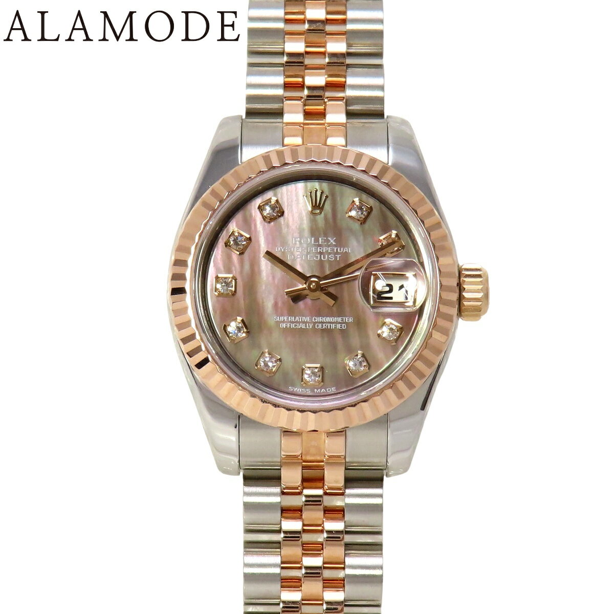 【保証書付】ロレックス デイトジャスト 10PD 179171NG PG/SS M番 ブラックシェル ...