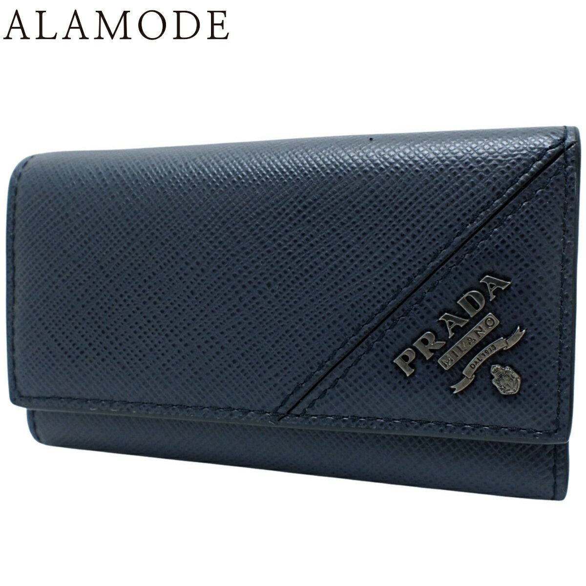 PRADA(プラダ) 6連 キーケース キーケース/キーリング 小物 トライアングル 三角ロゴ サフィアーノレザー バルティコ ネイビー紺 ブラック金具 2PG222 メンズ 40802161011【中古】【アラモード】