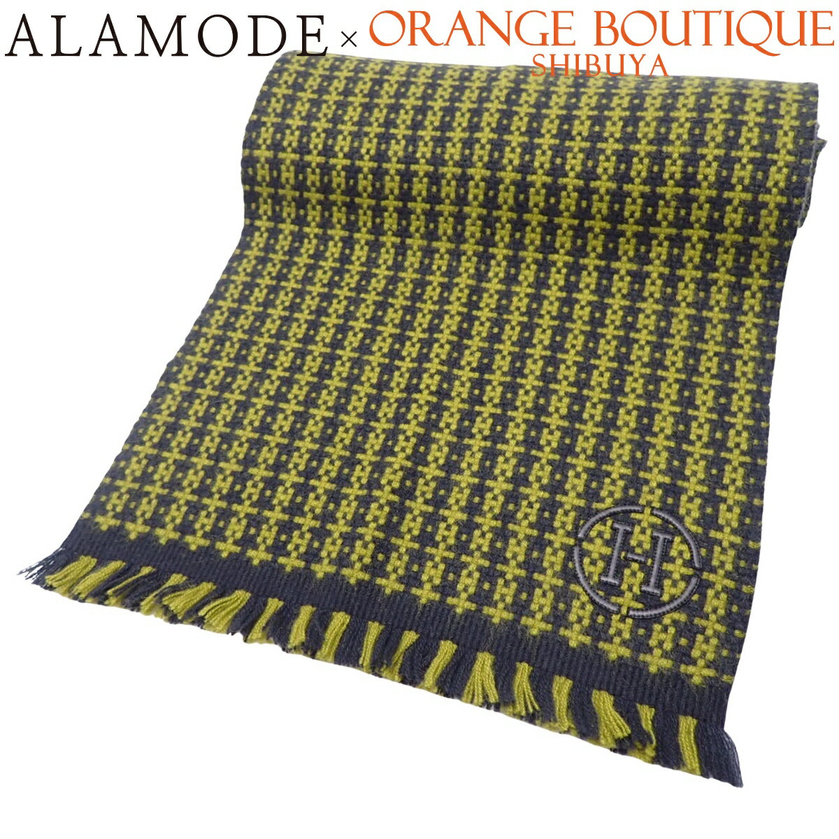 HERMES(エルメス) マフラー グラフィックH マリン シャルトルーズ イエロー黄 ネイビー紺 カシミヤ マ..