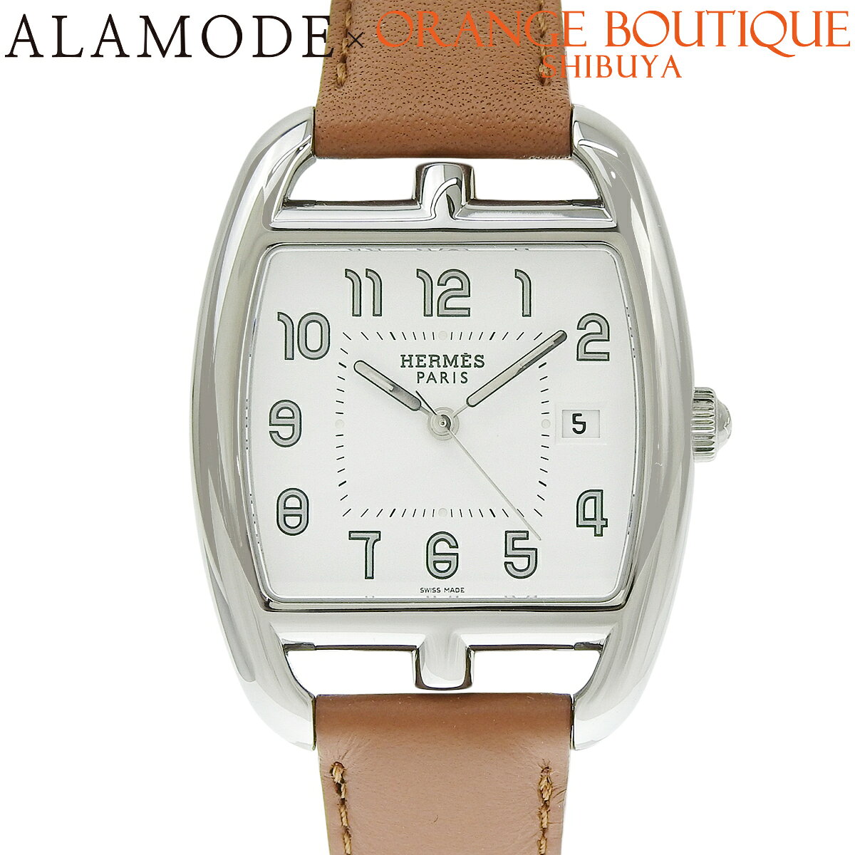 エルメス ケープコッドトノー CT1.710 SS/革 ホワイト クオーツ メンズ 40802163827【アラモード】