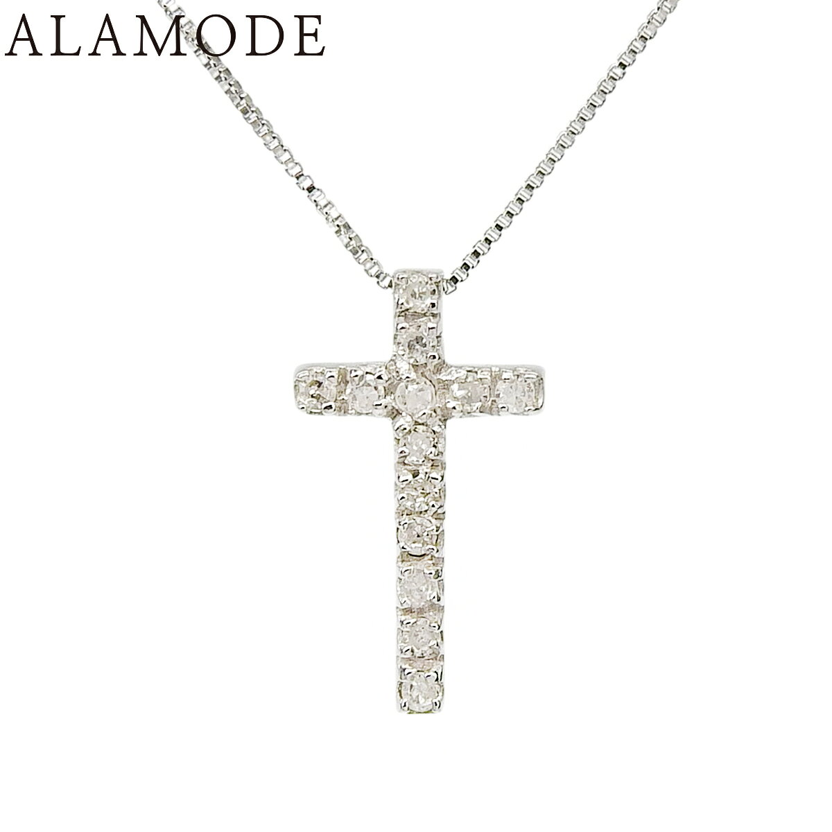 Aquamarine - D0.07 ダイヤモンド クロス ネックレス ホワイトゴールド K18WG 1.3g ネックレス アクセサリー ジュエリー シルバー銀 レディース 40802172691【中古】【アラモード】