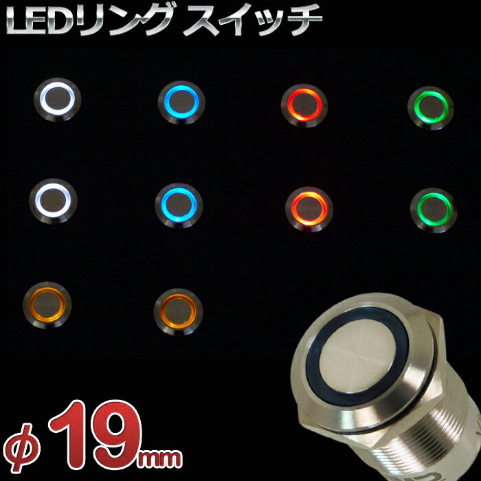 防水LEDリング プッシュスイッチ(全5色) φ19mm ステンレス加工 12v/24v兼用 