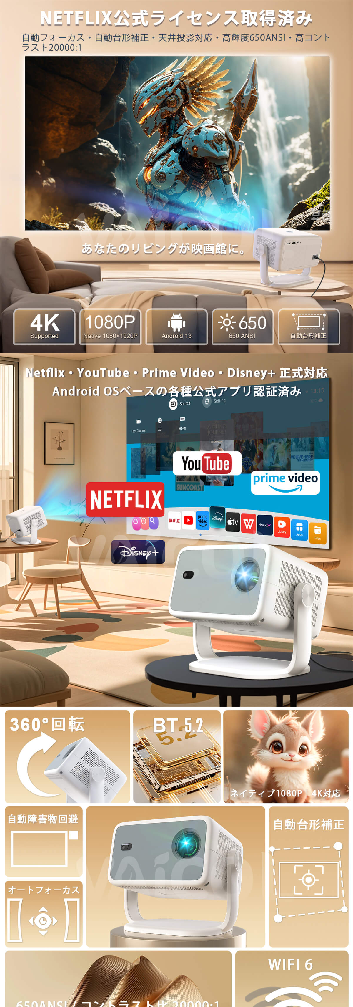 プロジェクター 家庭用【1080P】Andro...の紹介画像2