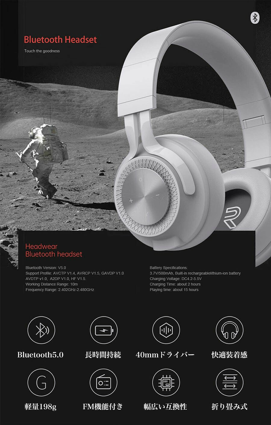 ワイヤレスヘッドホン ノイズキャンセリング ヘッドセット マイク付き Bluetooth ...