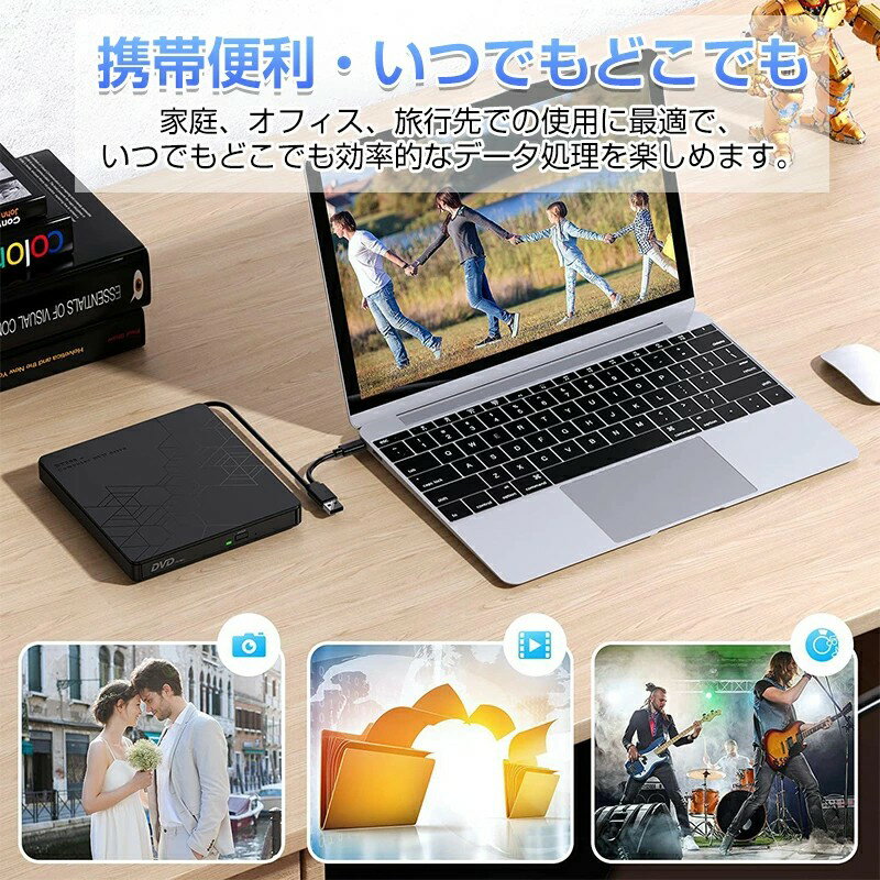 強力推薦☆☆CD/DVDドライブ 外付け USB 3.0対応 dvd cd ドライブ 外付け 静音 書き込み 読み込USB3.0&Type-C両用ケーブル 外付けDVDドライブ Windows/Linux/Mac OS 内蔵ケーブル 薄型 軽量ポータブル 読み出し&書き込み エラー校正
