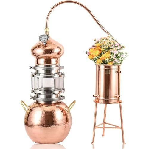 10L 銅密造酒蒸留器、自家製醸造キット、冷却チューブと温度計付き、手打ち銅アレンビック蒸留器 冷却パイプ、ウイスキー、密造