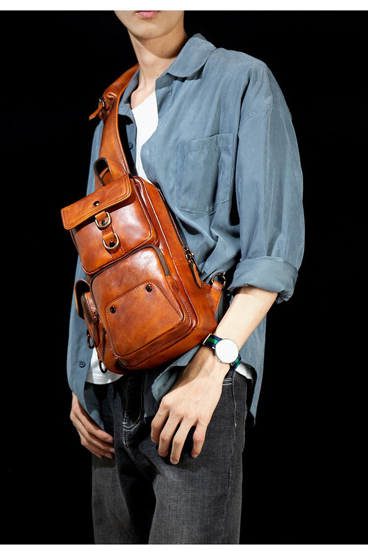 ★高品質★ 男性胸バッグ、ハンドバッグ、革、ジ...の紹介画像3
