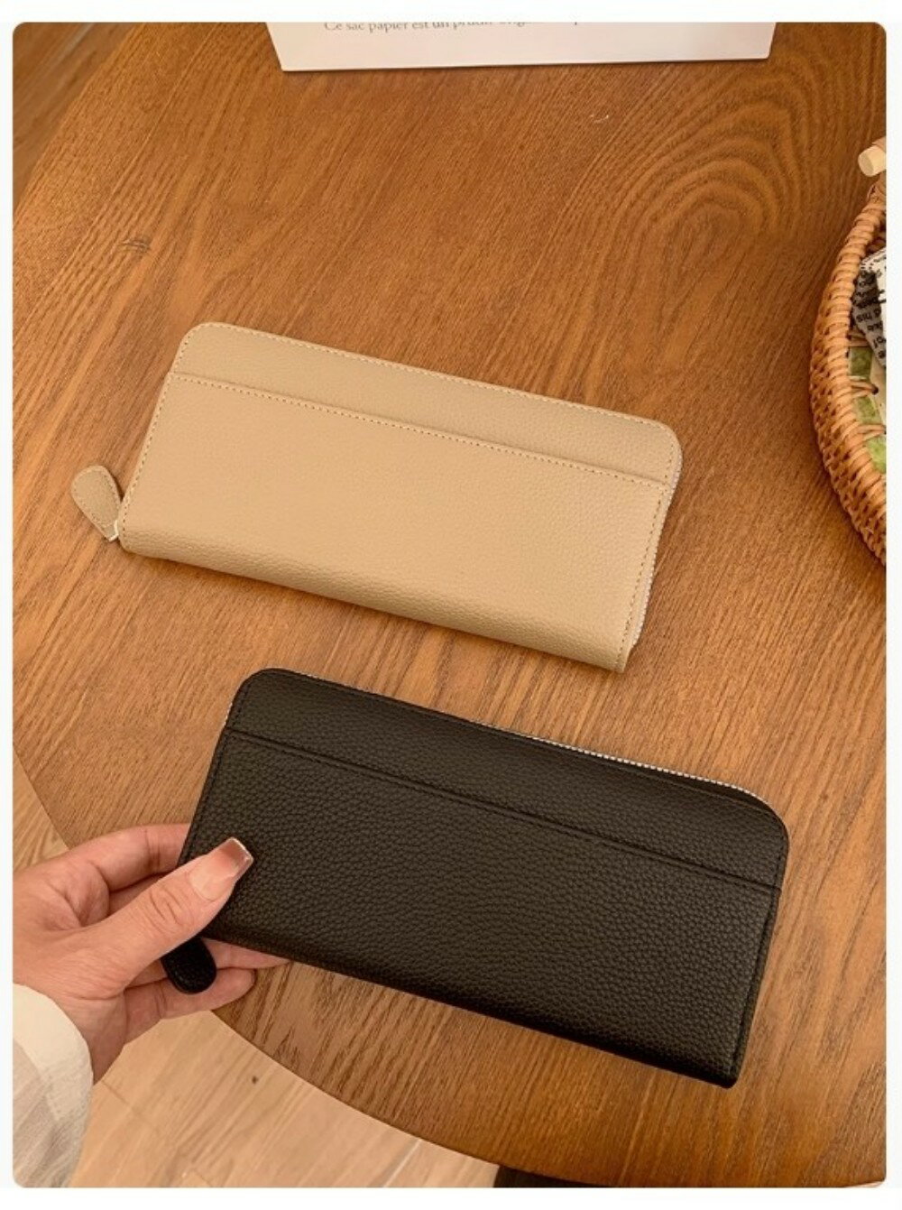 高級感シンプルレディース長財布女性ファスナーライチ柄日本式大容量多機能携帯バッグ