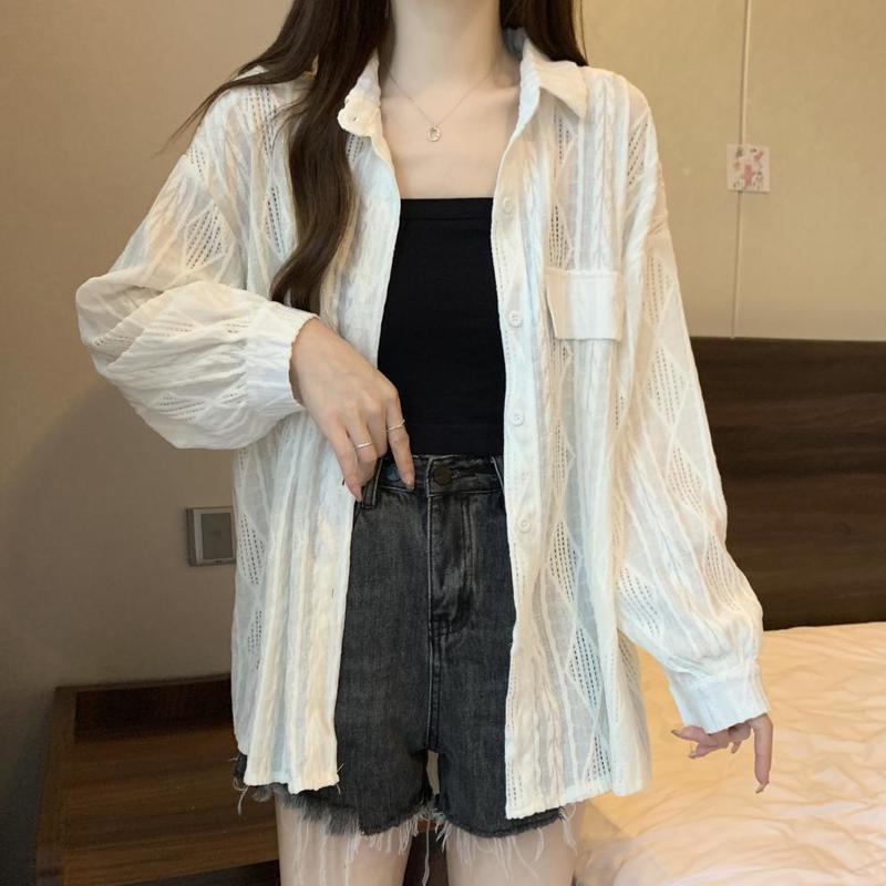 Rakuten - エスニック ゆったり 白 透け感 メッシュ レース 長袖 夏 春 レディース はおり 羽織り トップス シャツ 長袖シャツ 透かし編み