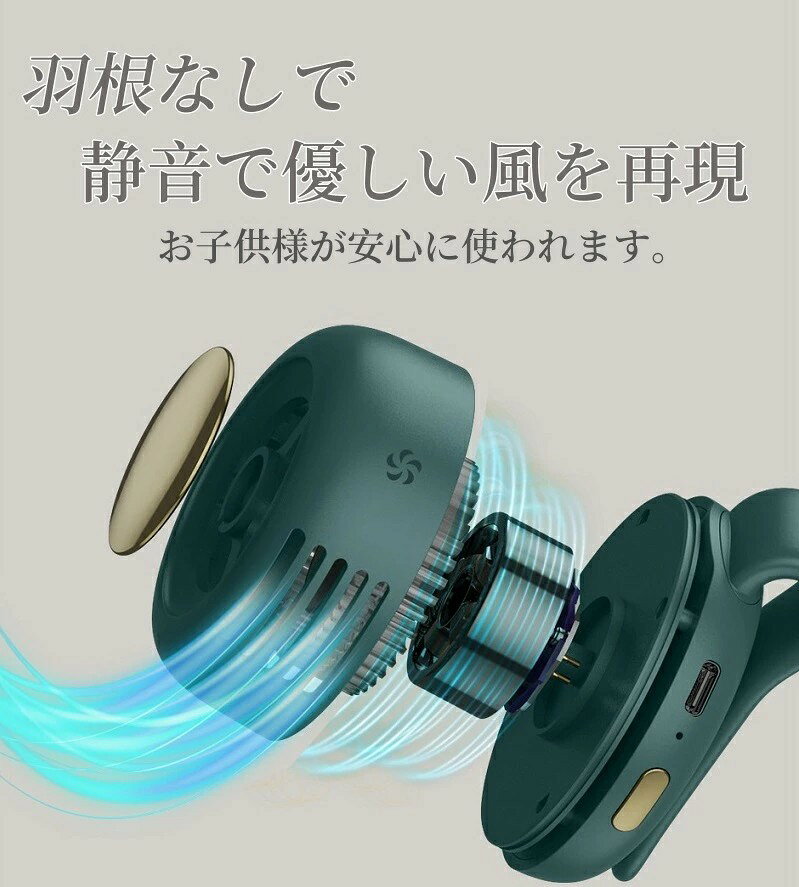 扇風機クリップ USBクリップ式扇風機 持ち運び扇風機 コンパクト扇風機 腰掛け 360度風向き調整扇風機 静音 USB充電 夏 暑さ対策 熱中症対策 カバンかけ 携帯便利 羽なし ファンレス 3段階風量 外出 通勤 旅行 コンパクト ハンズフリー alascorp-10002705 ALASショップ サンプル画像3
