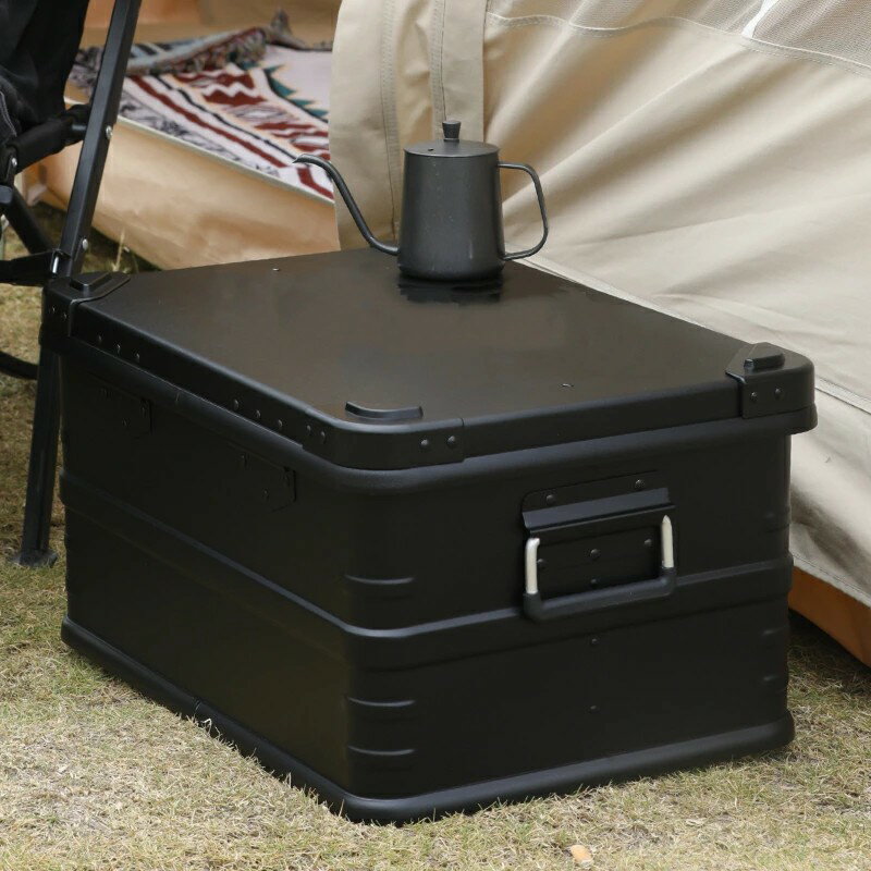 ★マットブラック★スタッキング アルミ コンテナボックス★アウトドア収納ボックス★アルミコンテナ★キャ..