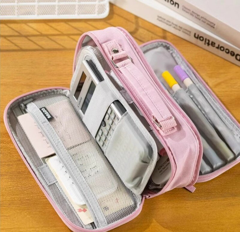 5層大容量多機能ペン袋2025年女子学生の新型文房具袋文房具箱中高生女子学生のシンプルな日本系汚れに耐える高い外貌水平鉛筆袋男性帆布