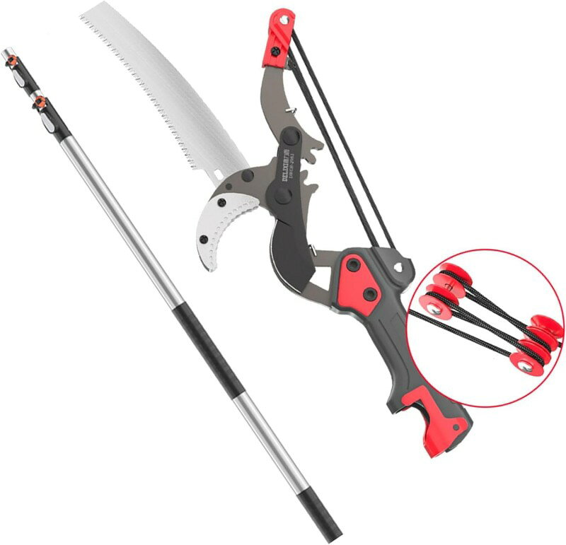 【3種類のオプション】タイプAのカットオフ直径は30cm、タイプBのカットオフ直径は40cm、タイプCのカットオフ直径は45cmで、さまざまな材質をお選びいただけます。 ? 【伸縮機能】1.5m-3m/1.6m-5m/1.7m-6m/1.7m-7mの4種類の長さがございます。 ? 【高品質素材】枝鋏本体：SK5鋼、ハンドル：高強度アルミニウム合金。 薄いブレードとアンビルが切断面を真っ直ぐできれいに保ち、後腐敗を防ぎます。 ? 【専用のこぎり付き】専用のこぎりを搭載し、取り付けが簡単で、太い枝も切断できます。 ? 【幅広い用途】果物狩り、家庭、果樹園、公園、農場、庭園などに適しています。高枝鋏/高所剪定鋏/3/5/67メートル/伸縮ロッド/果樹枝鋏/ロングポールソー/果樹栽培者専用剪定鋏 【製品仕様】 製品の長さ: 1.5m-3m/1.6m-5m/1.7m-6m/1.7m-7m 製品仕様: 3 オプション 【材料】 本体：SK5鋼 ハンドル：高強度アルミニウム合金 【特徴】 閉じた状態で刃先をロックできます。 取り付けが簡単な専用ノコギリが付属しているので、太い枝も楽々切断できます。 包丁とまな板の原理(押し切り原理)を利用し、最大45mmまでの生木の枝を切断できます。 コンパクトで軽量なので女性でも簡単にお庭の手入れができます。 薄い刃と金床でまっすぐきれいに切れ、包丁とまな板の原理で約45mmまでの枝も切断できます。 切断できない太い枝も切断できる、取り付けが簡単な専用ノコギリをご用意しましたので、太い枝も簡単に切断できます。 【知らせ】 当社の製品は厳格な検査後に出荷されますが、物流やその他の理由により製品に問題が発生した場合は、時間内にご連絡ください。