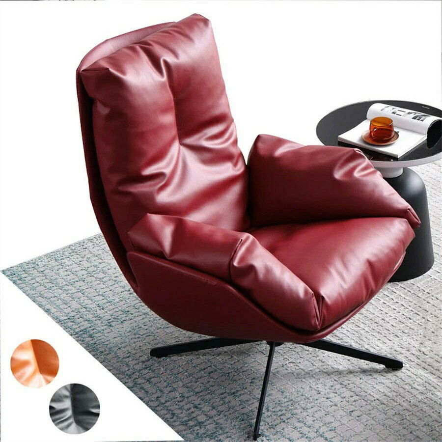 扶手椅 - 一人用ソファ1人掛け本革イタリア式極簡シングルソファチェア軽量贅沢リビングデザイナーズチェアクリエイティブレジャーチェア怠け者回転本革シングルチェア