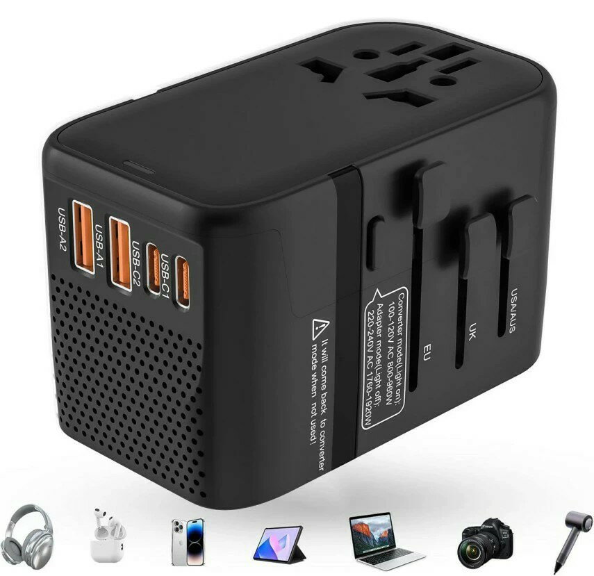 Rakuten - 超小型 220Vから100V 変圧器 海外旅行用 海外コンセント変換プラグ 正弦波変圧器 降圧変圧 2USBポート2Type-cポート 海外旅行用ドライヤー最大韓国/中国/アメリカ/ヨーロッパ/アジア/南アフリカ等び200 ヶ国への対応日本製100V電気製