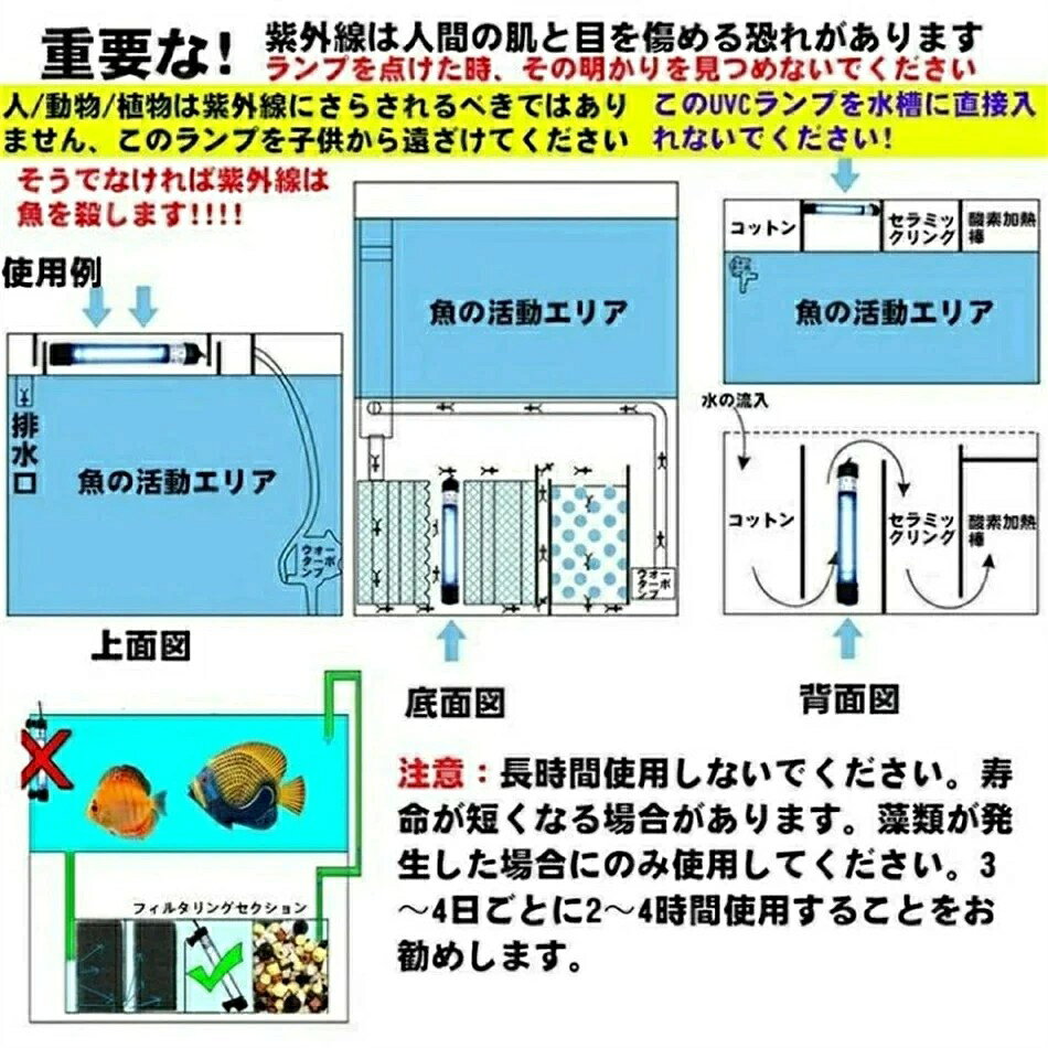 【 正規品保証 】水槽 水中殺菌灯 水槽用UV滅菌ランプ 紫外線ライト 防水 養魚用 ...