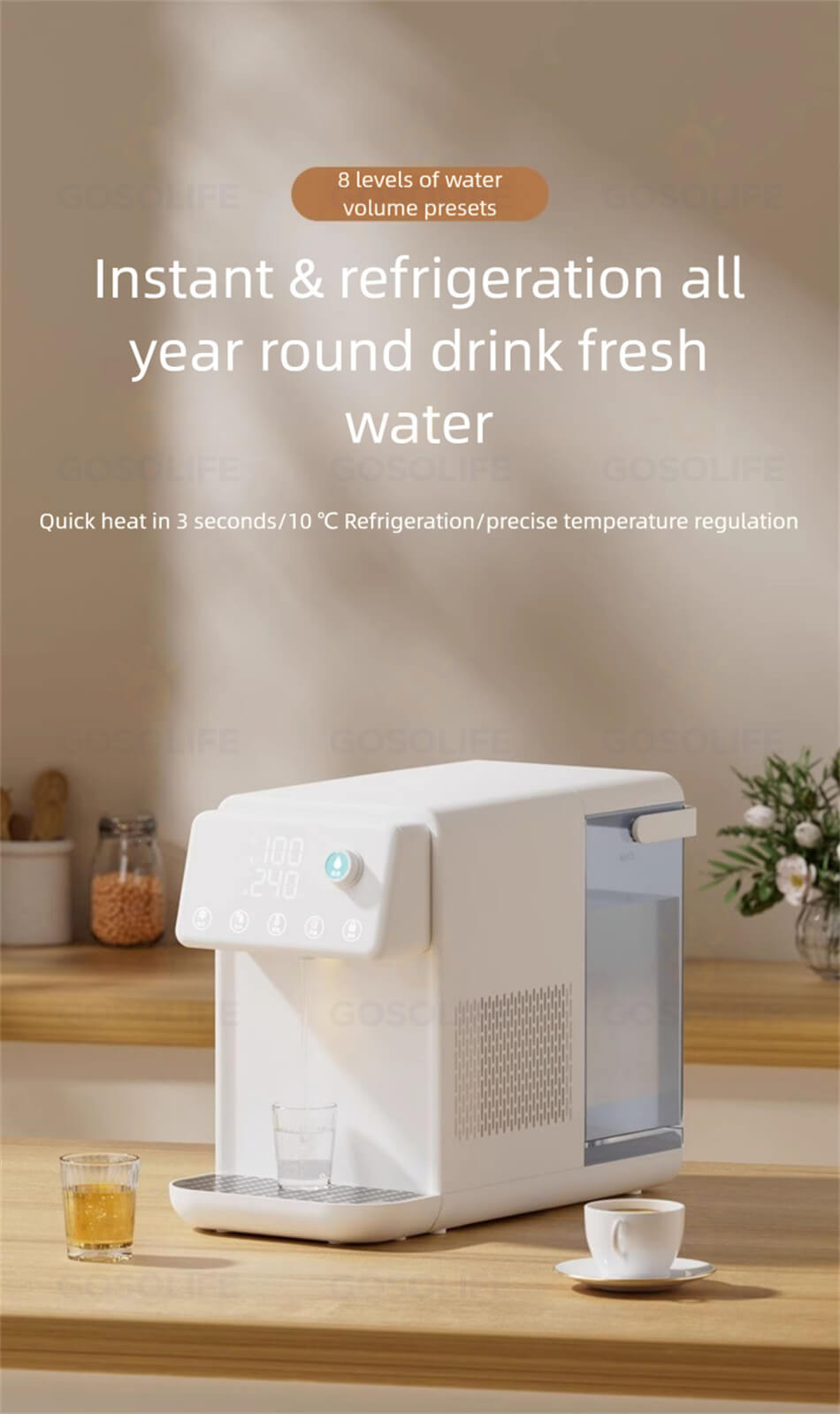 即熱＆冷却 ウォーターサーバー 浄水器 25-100°C調節可能 8段階定量給水 3.5L大容...
