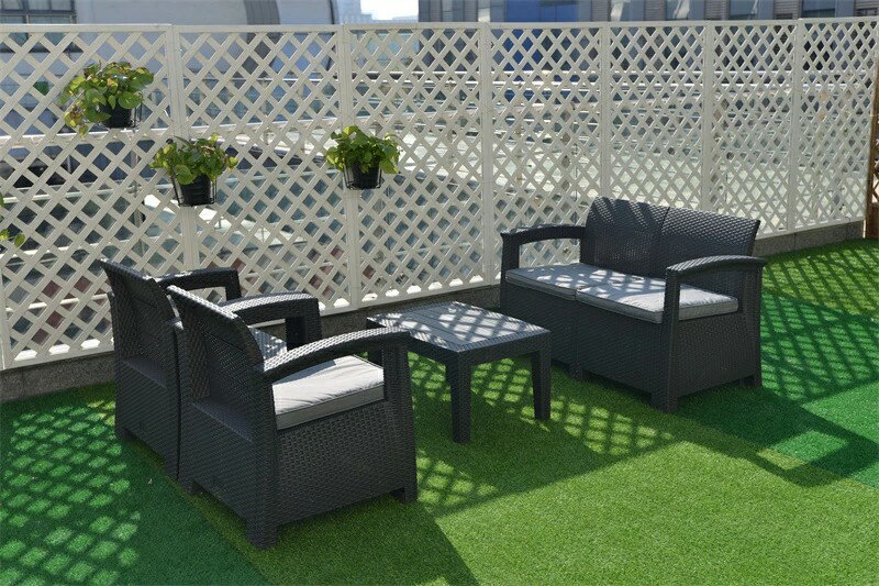 Rakuten - DA ラタン調ガーデンファニチャーセット ガーデンテーブルセット ガーデンチェアー　家具 樹脂 ねじなし ホテル カフェ ベランダ テラス　屋外家具 ソファ グレー ベージュ 宅配便RSL