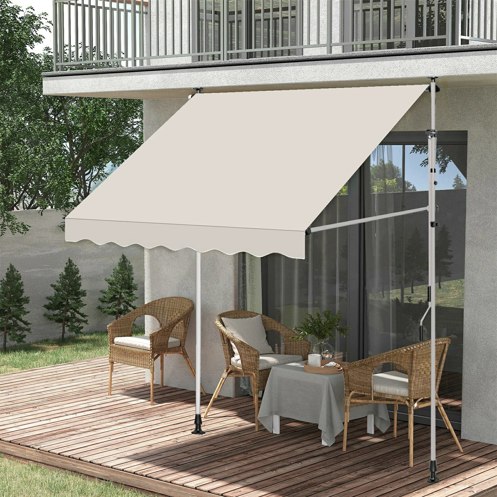 Sun Shades - オーニングテント 幅200cm 幅250cm オーニング・シェード 日よけ 2.15M-3.1M高さの調節が可能 つっぱり日よけスクリーン 巻き取り式 サンシェード 角度、高さの調節が可能 サンシェードとしても使用可能 簡単設置