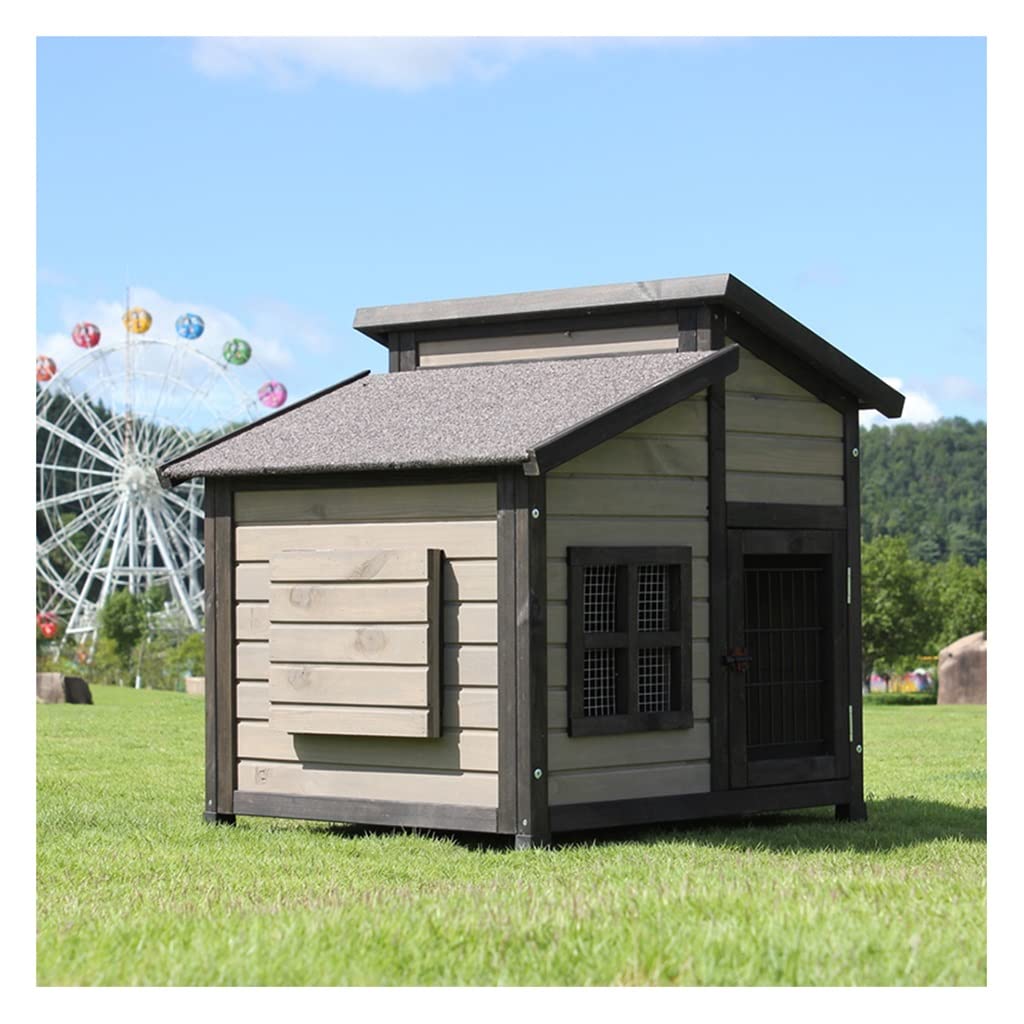 犬小屋 屋外 無垢材 ペットハウス ドッグハウス 高級キャビン 雨と日差し保護 大中型ペット用 取り付け簡単 (サイズ: 130x141x149cm)、マルチカラー