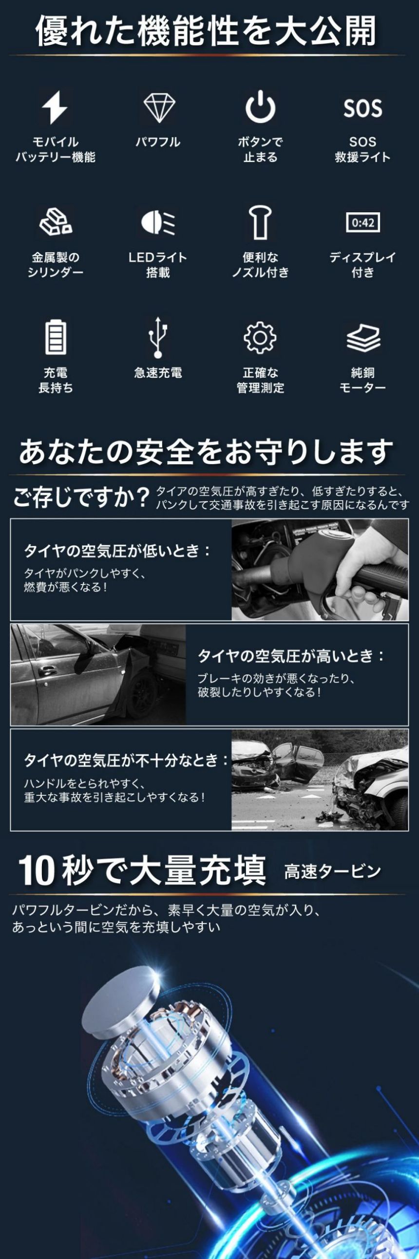 美品登場☆ 電動エアーポンプ 電動空気入れ 自動車 自転車 携帯ポンプ 大容量バッテリー 空気入れ LED照明 緊急ライト ライト付き タイヤ空気入れ 小型 電動エアポンプ 充電式 自動停止 車 ロードバイク ボール 浮き輪 バイク クロスバイク alascorp-10000564 ALASショップ サンプル画像2