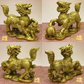 【改運】銅製　風水の麒麟ペア 開運 金運 財産運【送料無料】