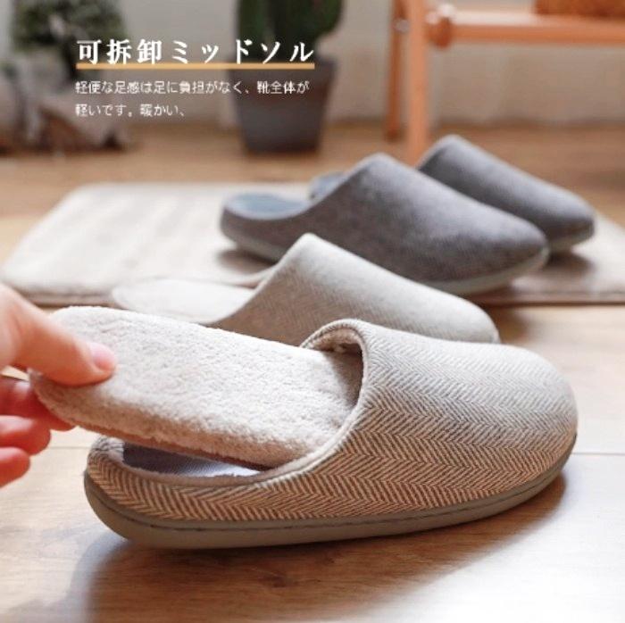 Rakuten - 綿スリッパ男女室内家庭用脱着式機械洗浄式ルームシューズ冬保温家庭用木製床滑り止め