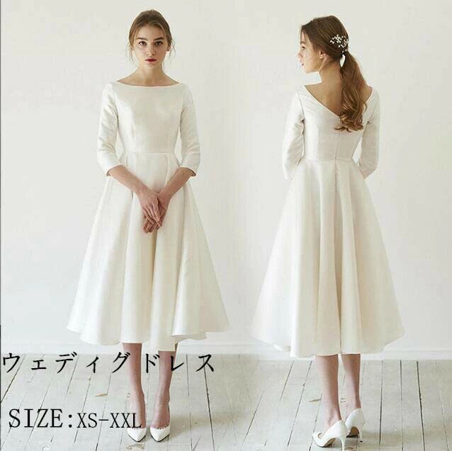 披露宴 大きいサイズ 白ワンピース お呼ばれ 二次会 ミニ カジュアル パーティドレス 結婚式 丈 白 ドレス コンサート ウェディグドレス 演奏会 衣装 花嫁