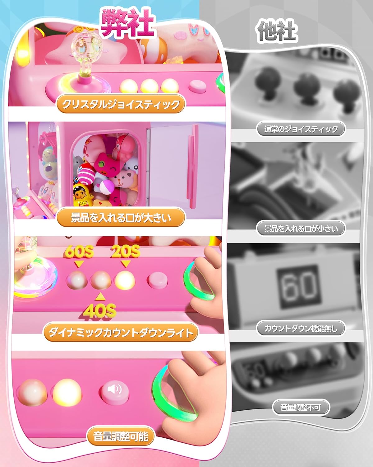 クレーンゲーム おもちゃ 卓上ゲーム 知育玩具 ベアデザイン 雰囲気音楽付き 音量調整可能 コイン入れ式 強力なグリップ 2種類の給電モード 子供用 景品 大人用 親子触れ合い お誕生日 プレゼント 入園お祝い 贈り物