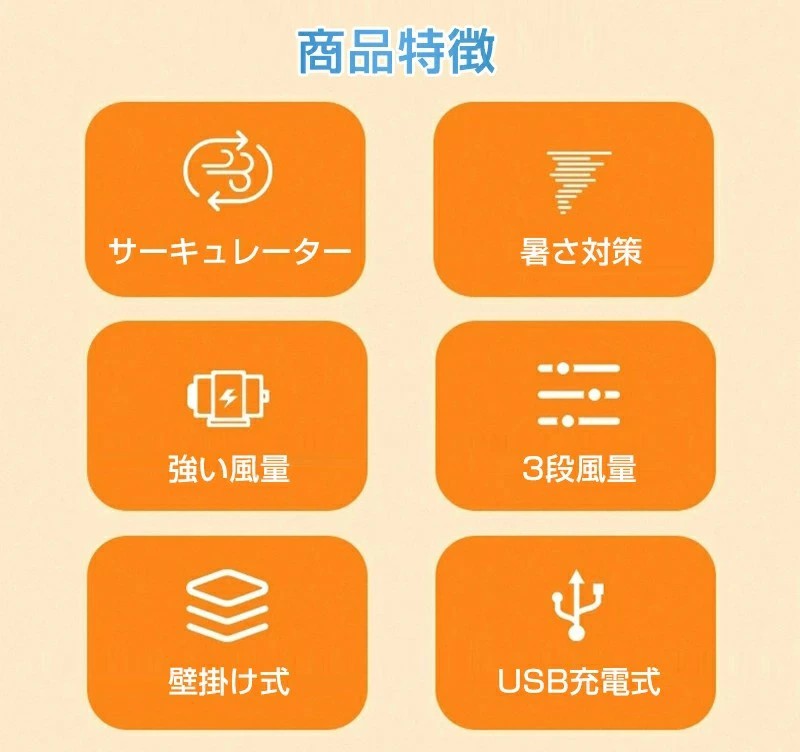 壁掛け扇風機 洗面所 トイレ用 USB充電 扇風機 小型 吊り下げ 扇風機 コードレス ...