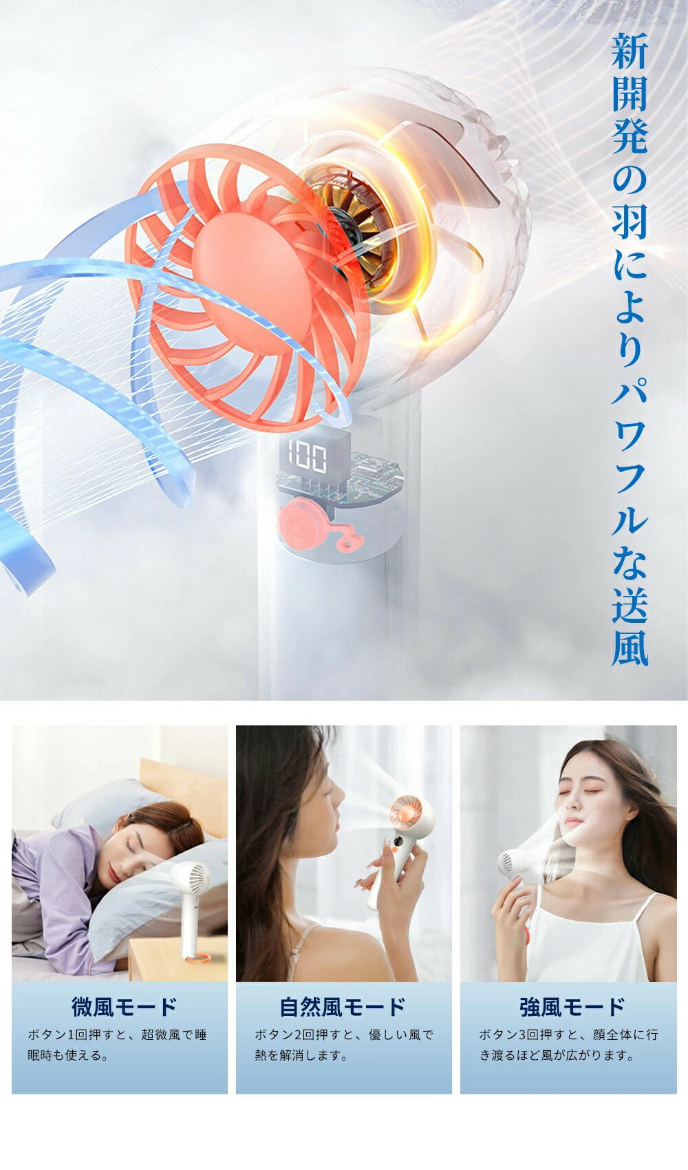 ハンディファン 扇風機 携帯扇風機 卓上扇風機 小型扇風機 携帯扇風機 コンパクト 3段階風量 静音 ハンディ扇風機 手持ち扇風機 ミニ扇風機 usb 長時間 可愛い ハンディファン