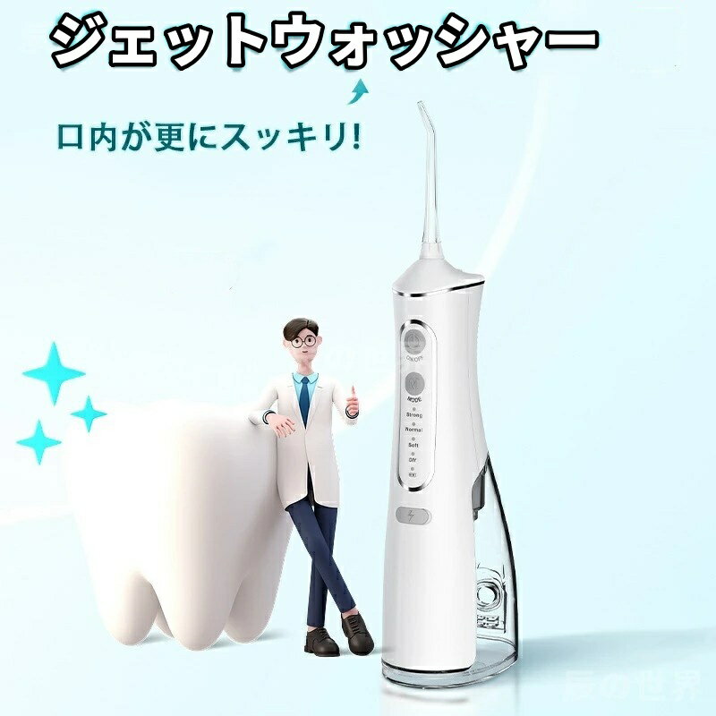 最新携帯型ジェット口腔洗浄器 300ML タンク USB 充電コードレス 強弱ジェット水流...