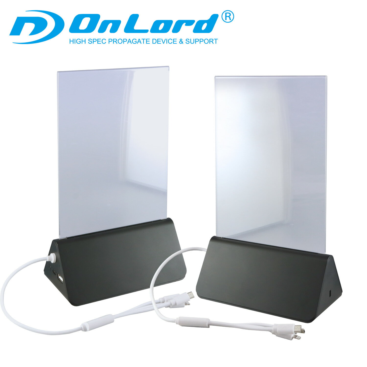 （2台セット）オンロード(OnLord) 卓上スタンド充電器 POPスタンド 販促ツール スマホ充電 最大4台同時充電 LEDパネル発光 10000mAh OL-224B