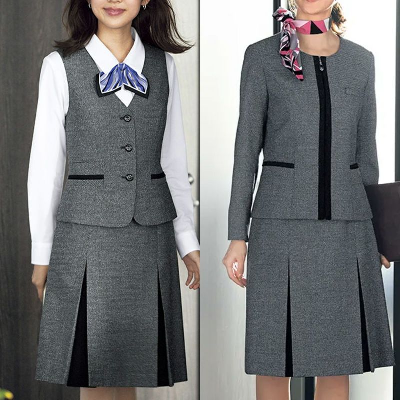 【特価】 事務服 プリーツスカート AS2335 ボンマックス ホームクリーニング 洗える 洗濯 リクルート 女子制服 グレイ 売れ筋 17号 19号 2