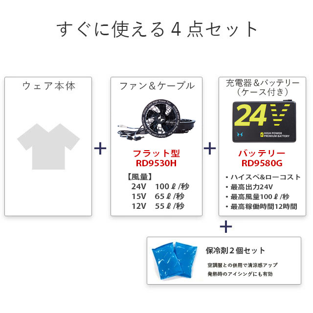 【最新の24V】空調風神服 G7709【25年set：最大100L】ベスト【G7709＋ファン (RD95...